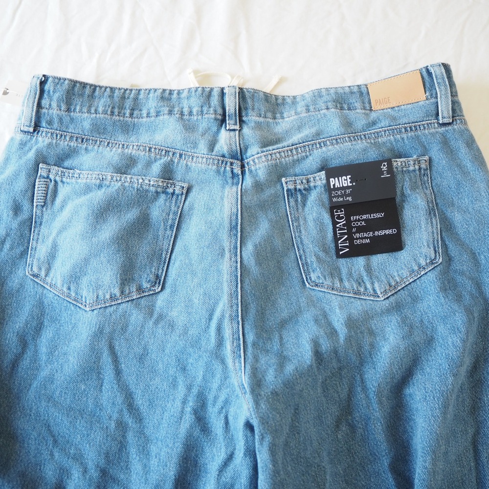 PAIGE Zoey 31" Tie Waist Wide Leg Jeans Women's 34 Vintage Style Soft Denim - Picture 8 of 16